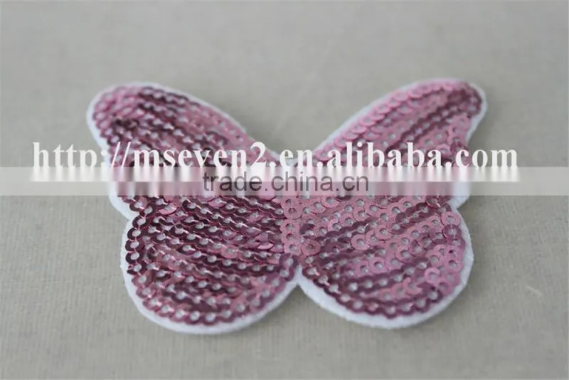 good looking pink butterfly woven embroidery patch in sequin material for sale