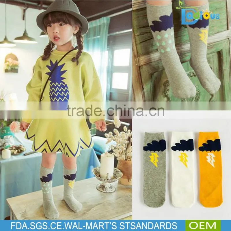 cheap best quality girls knee high socks cartoon blue cat long socks for 0-6 years