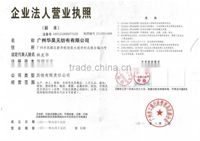 non-woven fabric for down jacket lined