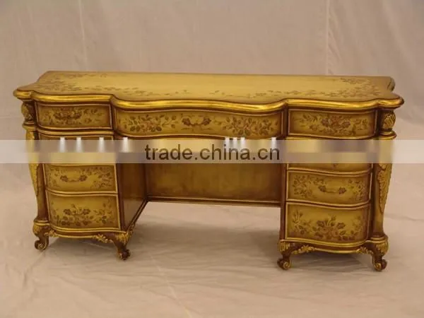 Antique Hand Carved Bedroom furniture, Luxury Gold Painted Wooden Armoire, Classical Drawing Art Wardrobe
