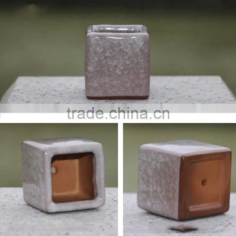Whosale different colours decoration square ceramic bonsai pots china with hole