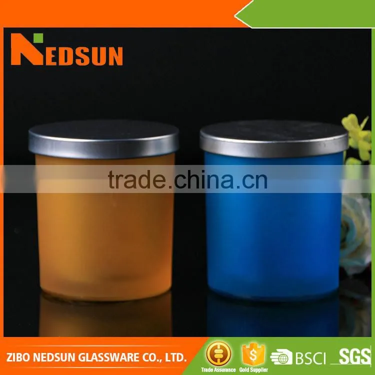 China factory supply Smooth wholesale frosted glass candle jar with lid