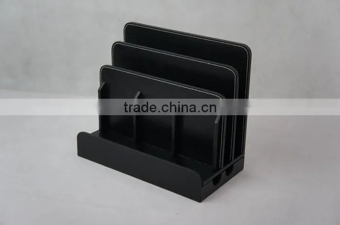 3 Layer Faux Leather Black MDF Cell Phone Charging Organizer