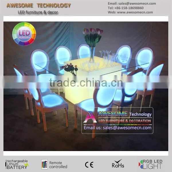 LED Flashing Dining Table Colour Changing Tempered Glass Table Lighted Square Dining Tables