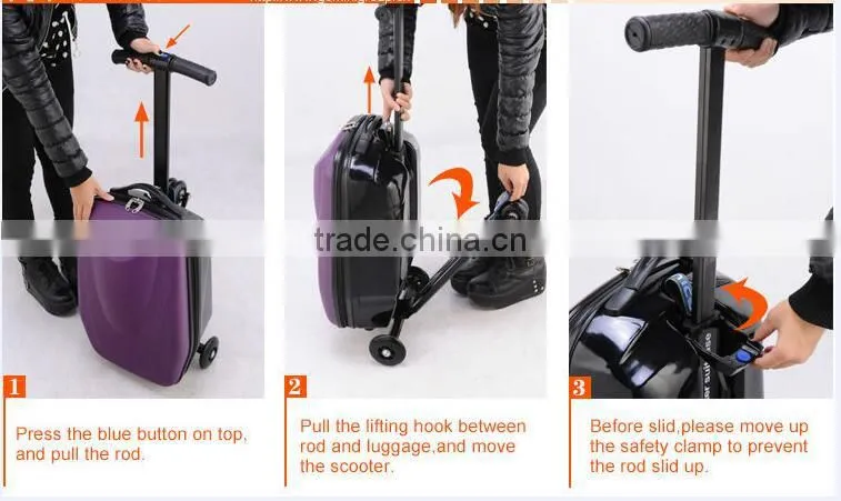 2016 hot sale scooter luggage EVA+PC trolley luggage with scooter