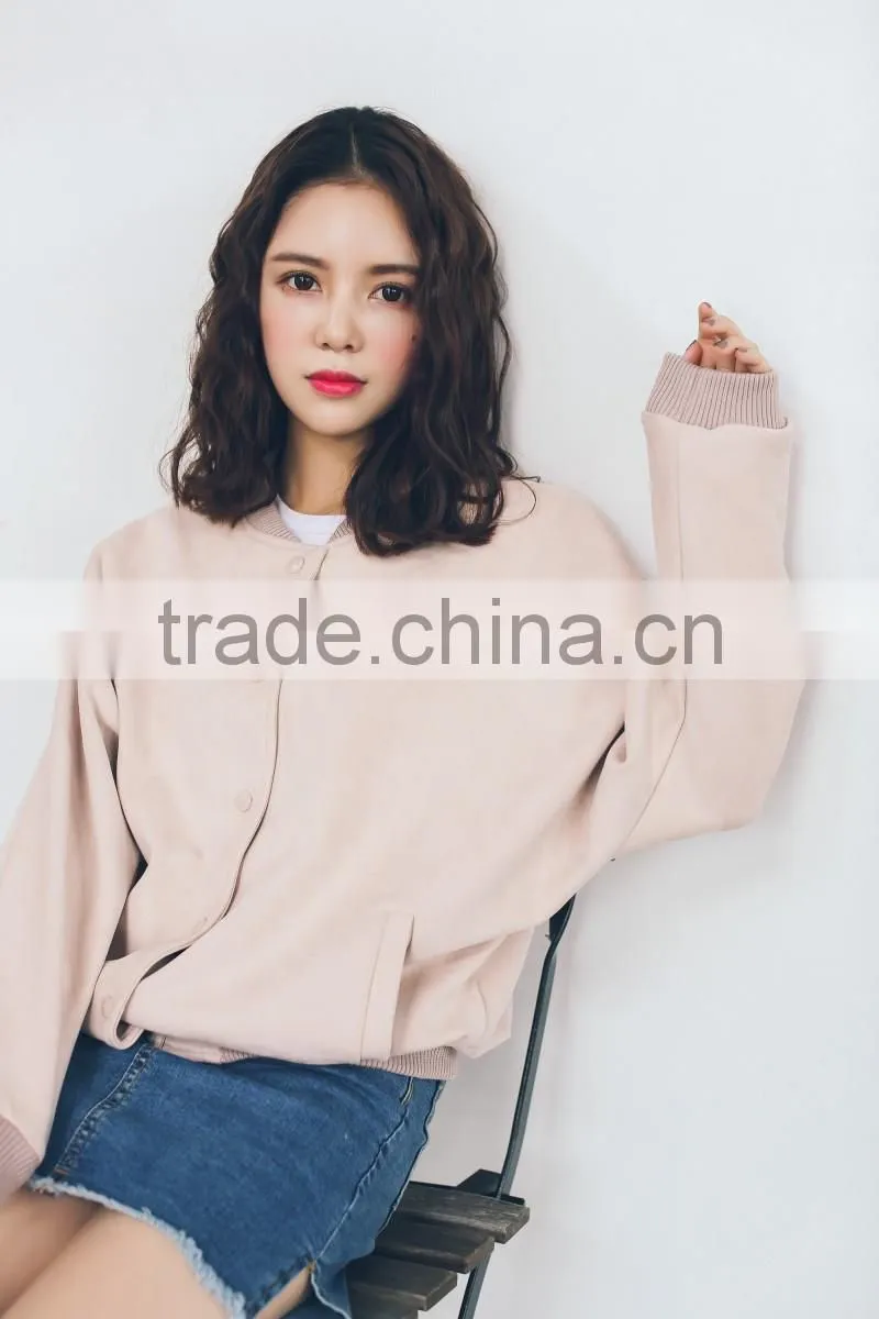 New Fashion Fall Winter Fashion Women Loose Students Take Faux Suede Baseball Uniform Coats Outerwear Gray Pink Maron Jackets