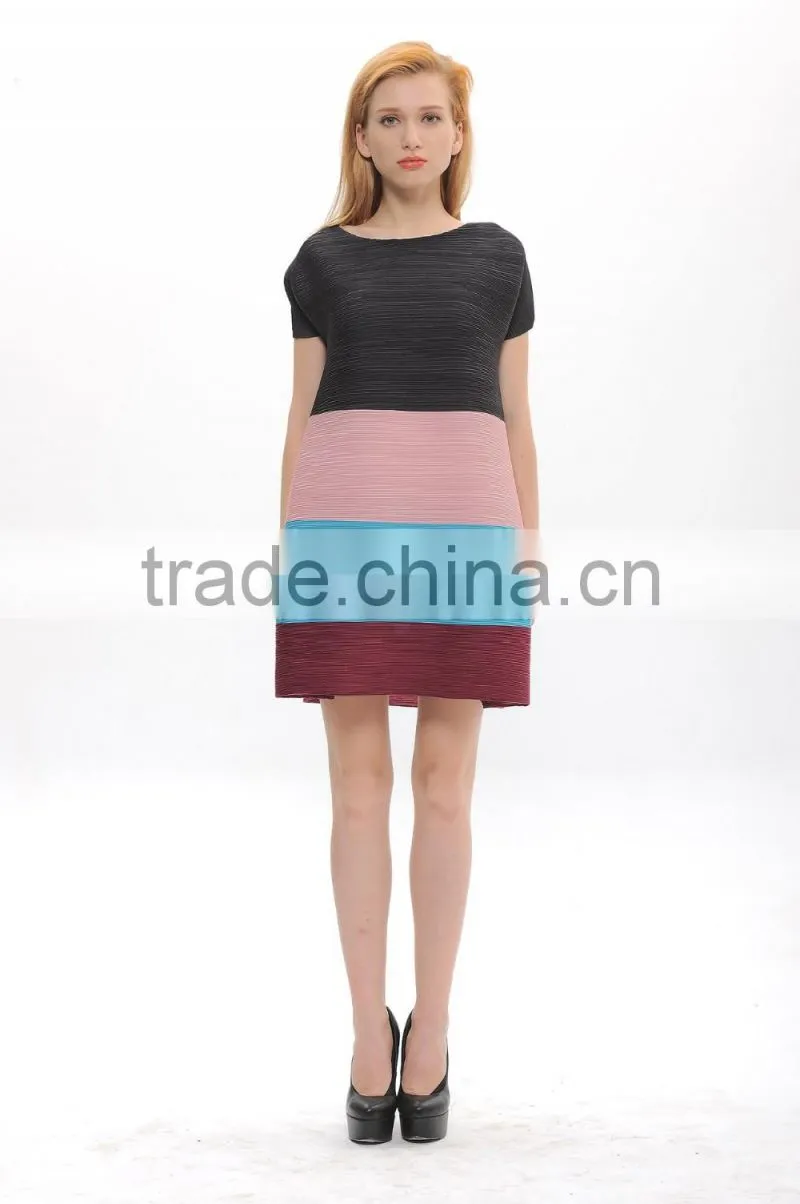 Ladies multi rainbow color wrinkle loose new model dress