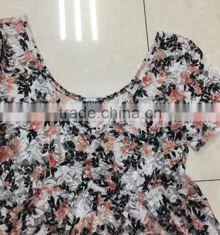 Yiwu leftover stock flower full print ladies lace tops