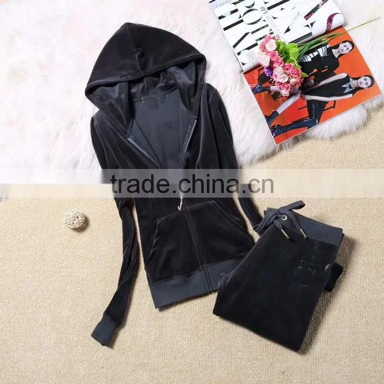 women velvet suit velour track suit lady hoody sweater OEM china
