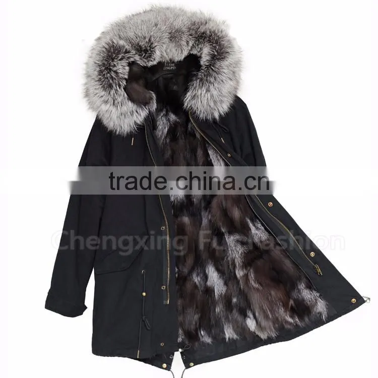 CX-G-P-12A Hot Selling Genuine Fox Fur Coat Women Real Fur Parka