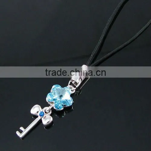 fashion key mobile charm, high quality crystal mobile accessories