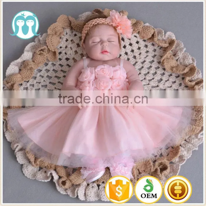 2017 Top Quality kids new model baby 1 years old birthday pink flower party dresses cute white girls first Holy Communion dress