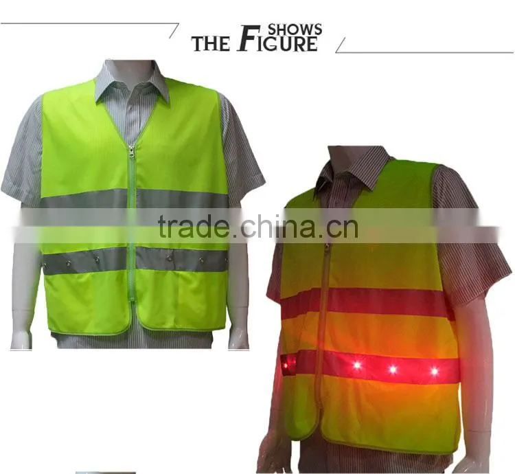 100% Polyester 3m reflective LED yellow green flashing led safety vest