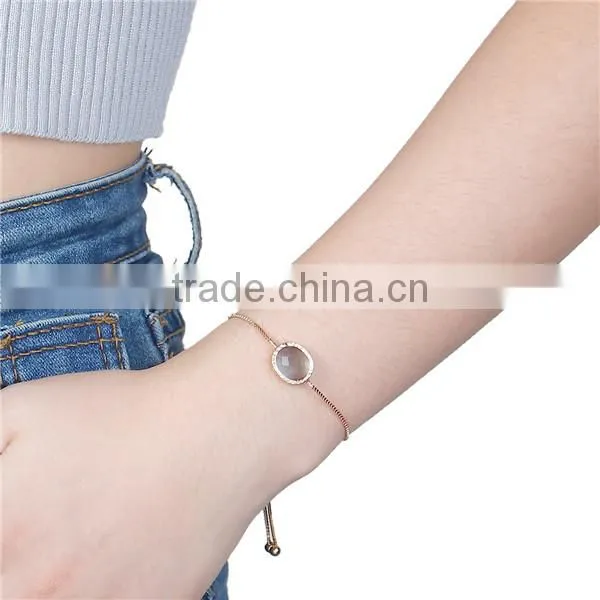 Copper Adjustable Slider/ Slide Bracelet Gold Plated Oval Black Rhinestone 26cm long