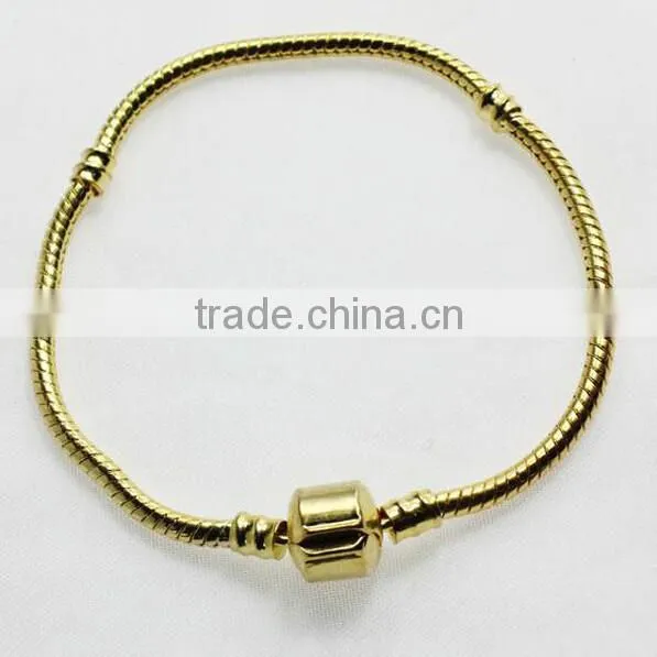 2016 Latest Gold Starter Charm Bracelet Barrel Snap Clasp Chain,Fashion Charms Snake Chain Alloy Beads Fit European Bracelet DIY