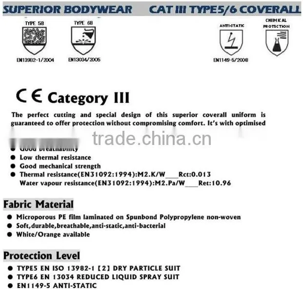 Free Sample Good Quality Disposable SMS Coveralls