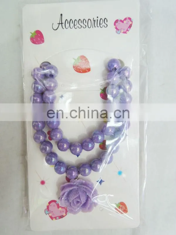 Purple Plastic Pearl Girls Rose Necklace For Kids