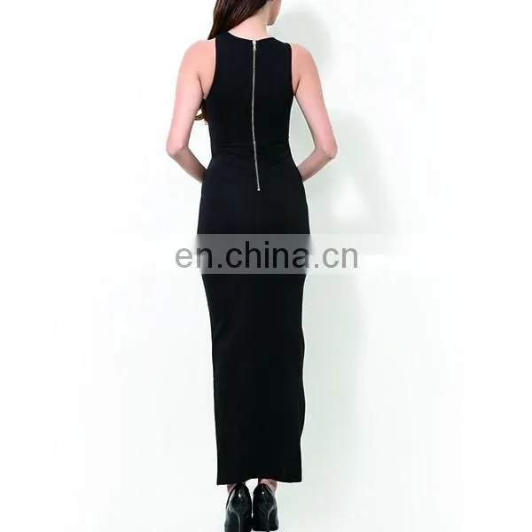 Modern black evening Sexy Cutout Zipper Maxi Dress