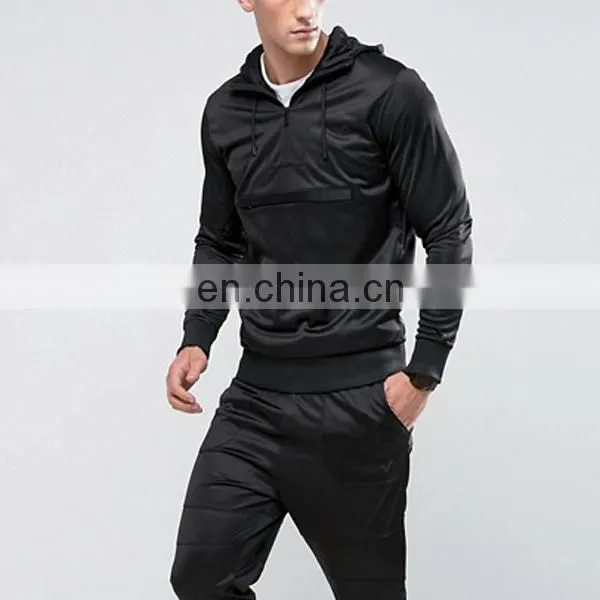 OEM guangzhou garments no pockets zipper black hoodies men custom clothing
