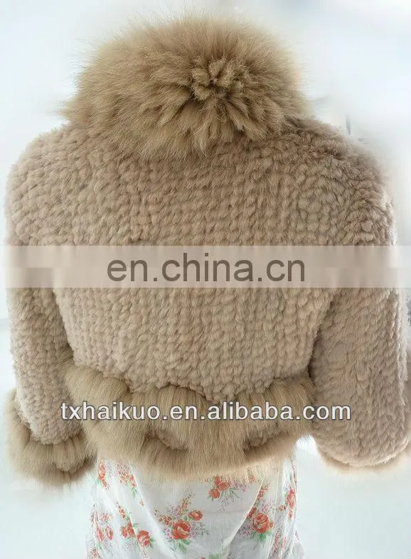2013 ladies fashion style knitting rabbit fur jacket with fox fur collar
