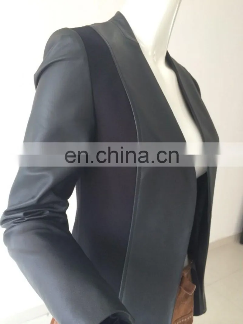 Womens pu leather jacket with knit