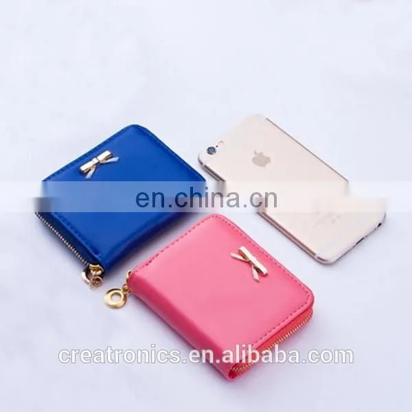 CR European test passed smooth pu surface inlaid the bow mini coin purse white styling small women wallet and euro coin wallets