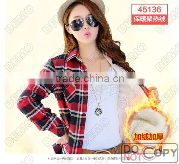 Fashion Casual yarn-dyed plaid long-sleeve Ladies' shirt