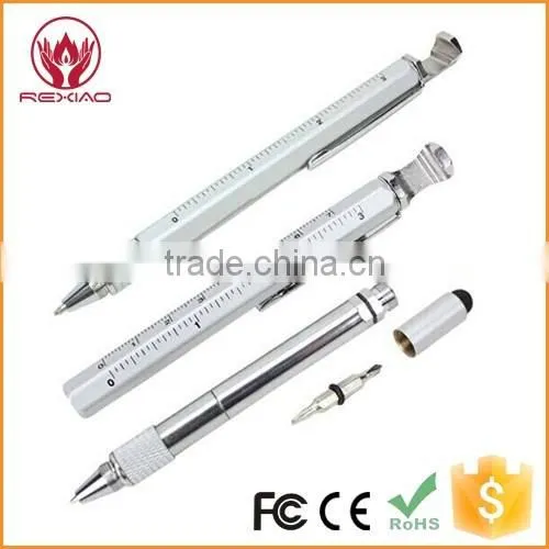 Multi-Tool 7 in 1 Pen with Ruler, Bottle Opener, Phone Stand, Ballpoint Pen, Stylus Fit for Mens Gift (Silver)