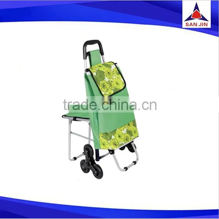 600D+PVC oxford fabric foldable Shopping trolley bag with wheels