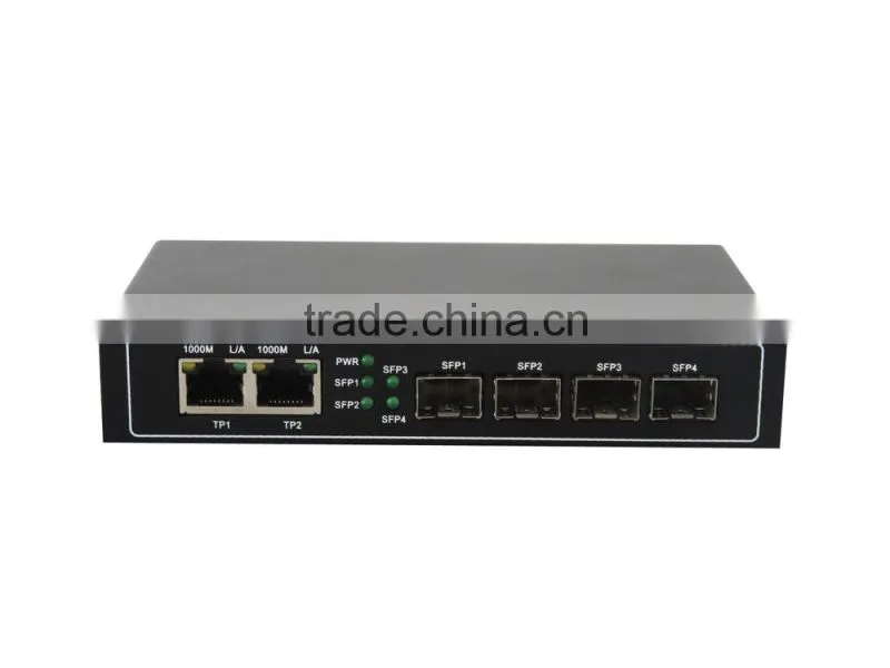 hot selling gigabit ethernet optical fiber switch 2 rj45 ports & 4sfp sockets