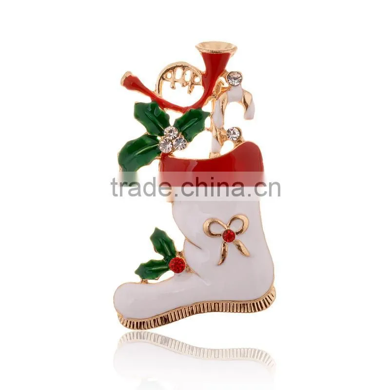 Alloy Enamel With Rhinestones Christmas Brooch