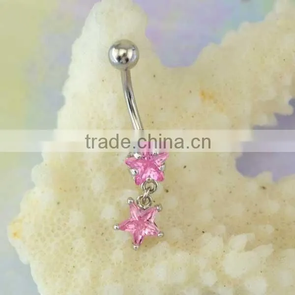 New season hypoallergenic stainless steel dangle cute pink star diamond navel piercing