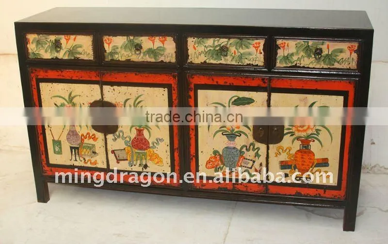 Chinese Antique Hand-painting Four Door Four Drawer Cabinet 156*44*92cm