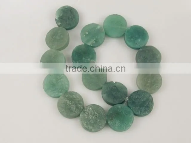 Wholesale green aventurine coin shaped gemstone loose bead 16"