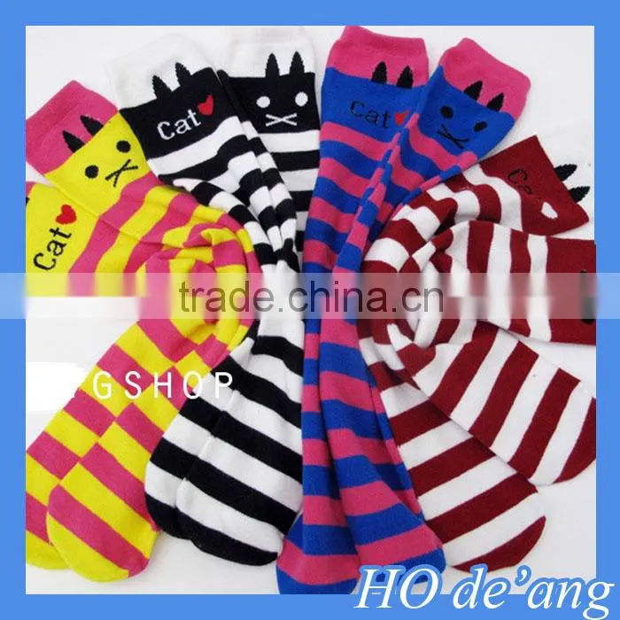 HOGIFT child cotton Knee-high socks,Half socks for students,wholesale cat pattern Thigh stockings