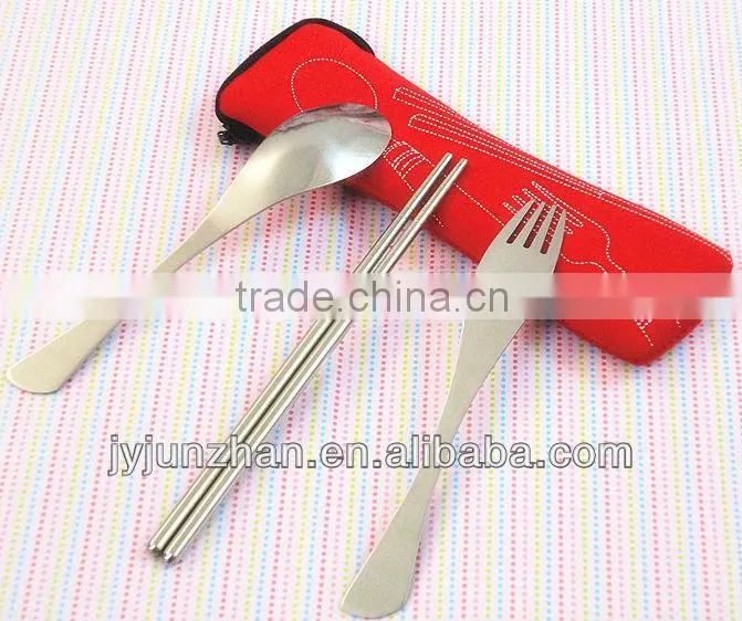 Stainless Steel Travel cutlery spoon fork sets with cloth bag packing and low price