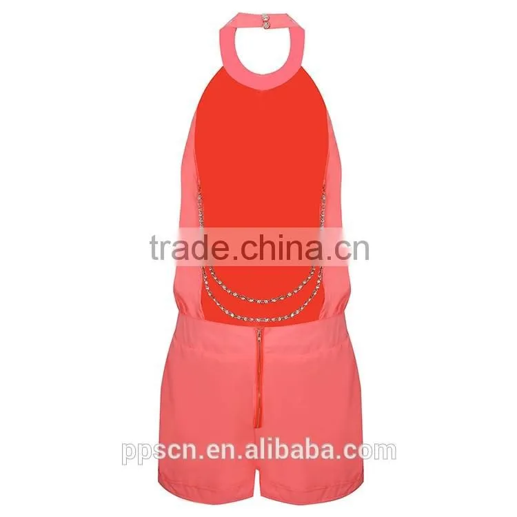 Custom made Adult pink elegant slim fit Clubwear Party Trouser women woven jumpsuit
