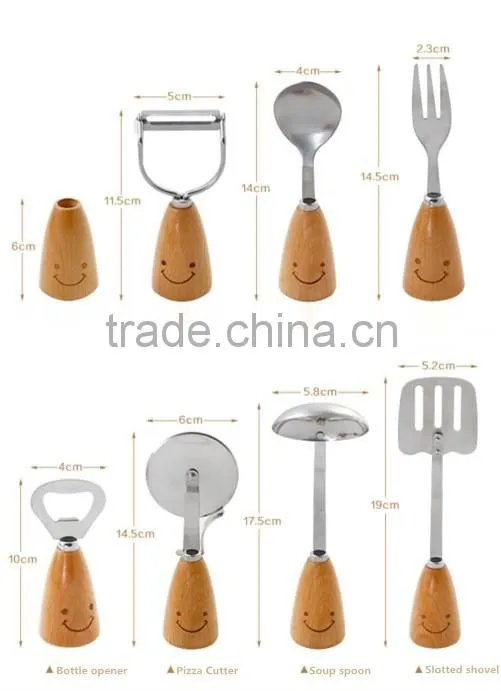 Hotsale Wooden handle stainless steel kitchen utensils stainless steel bottle opener