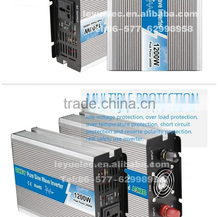 Pure sine wave power inverter 1200w CE RoHS approved dc 12v to ac 110v/220v with off grid solar power system