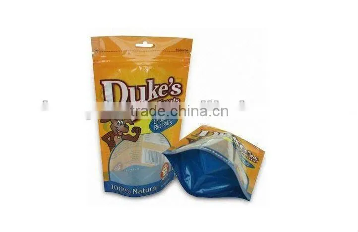 stand up plastic dog food bag with zipper and hanger hole wholesale