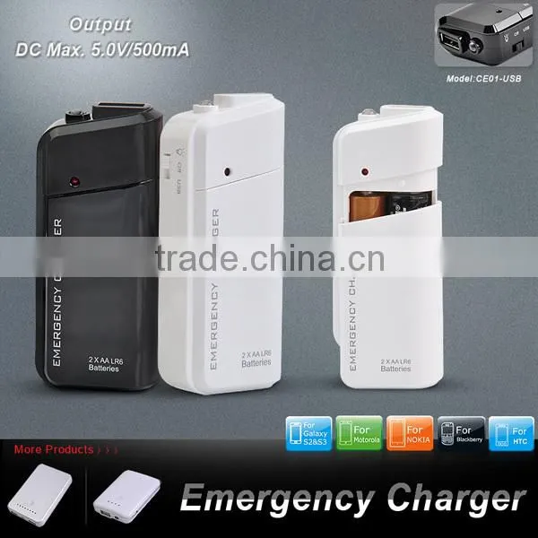 Wholesale OEM Emergency Mobile Phone Charger Using 2AA Battery With LED Lighting