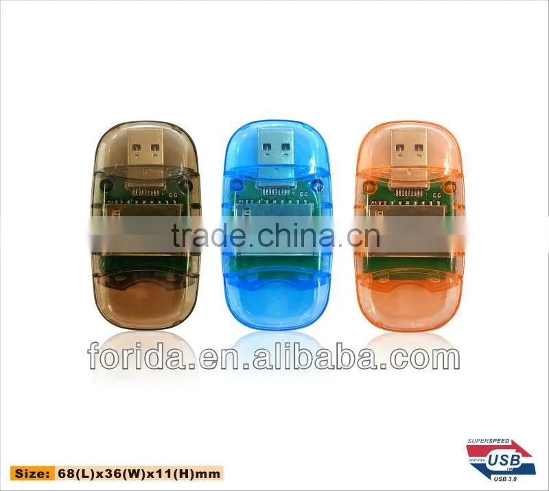 Two cap transparent SD and TF USB 3.0 card reader