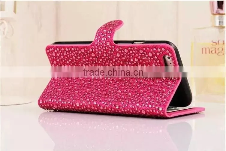 Customized Rhinestone Leather Stand Phone Case Flip Cover For Samsung Galaxy on7