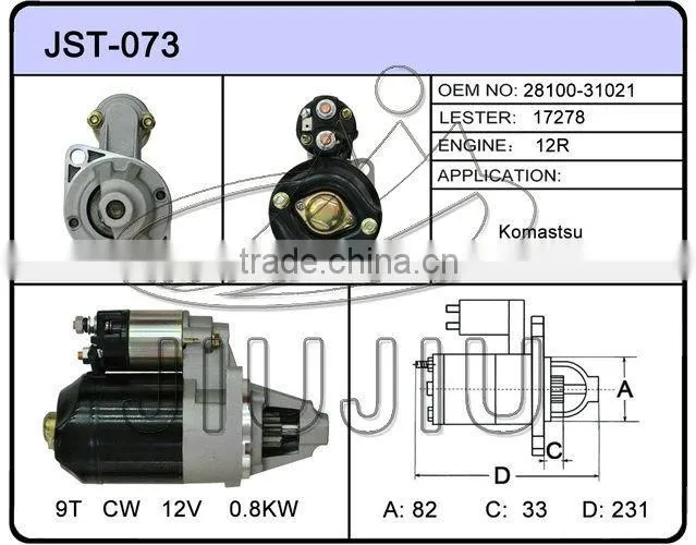 12v 0.8kwdd motor starter toyota pickup 28100-31021 17278 12R