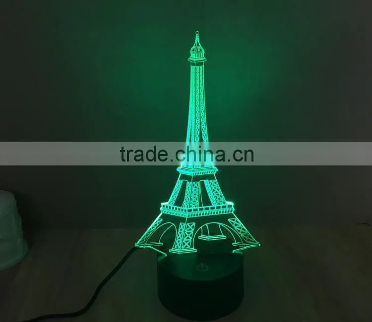 3D Colorful Led Romantic Creative Desk Bedroom Eiffel Tower Shape Night Light Lamp desk decoration birthday gifts