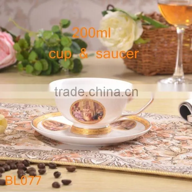 europe styple 200ml bone china cup & saucer flower with gold-rim cup with saucer