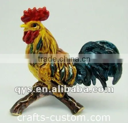 Lifelike Rooster Shape Jewelry Box, Pewter Material