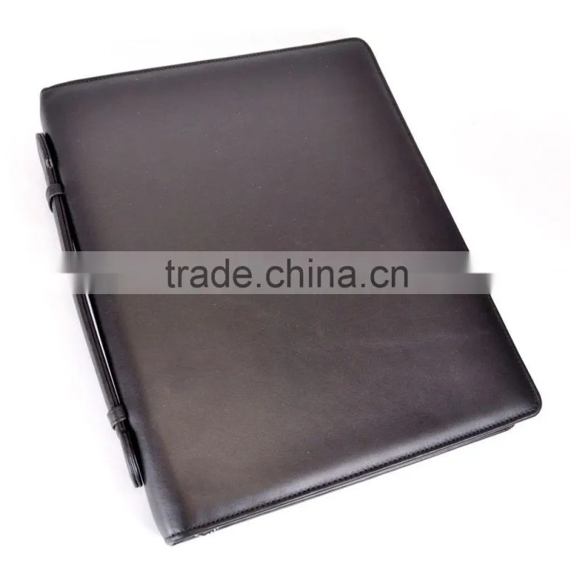 leather zippered writing portfolio, leather tablet portfolio with smartphone pocket