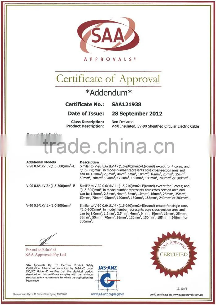 Australia standard/AS/NZS 5000.1 Orange circular cable