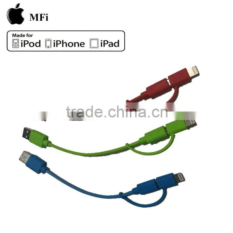 Mobile phone MFi Certified 2 in 1 usb charger cable